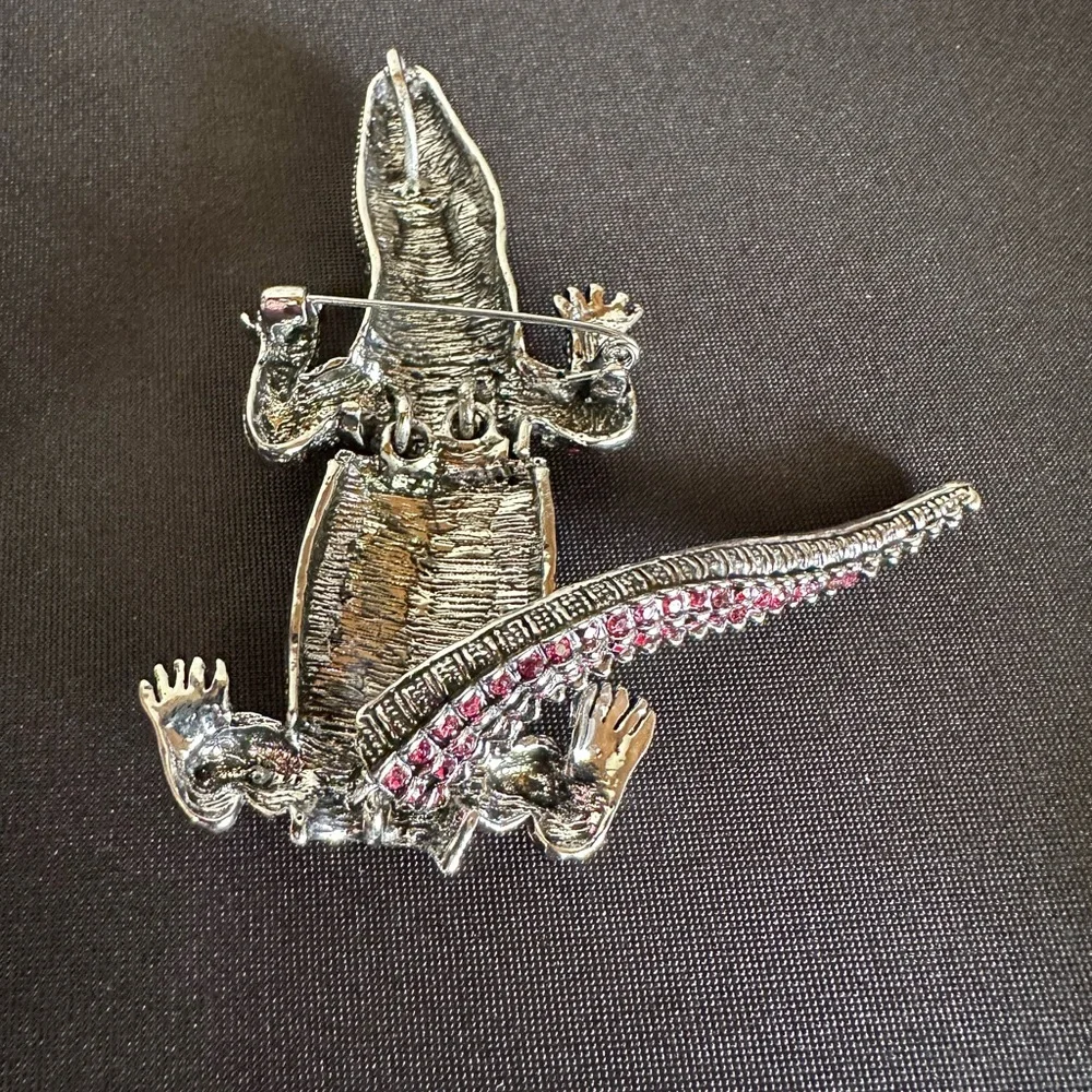 Red Rhinestone Alligator Figure Brooch